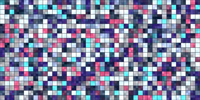 Lilac White Blue Tiling Colored Squares. Colorful mosaic texture. Bright filling geometric backdrop. Seamless Backgrounds.