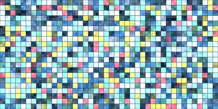 Blue White Yellow Tiling Colored Squares. Colorful mosaic texture. Bright filling geometric backdrop. Seamless Backgrounds.