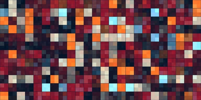 Burgundy Red Orange Tiling Colored Squares. Colorful mosaic texture. Bright filling geometric backdrop. Seamless Backgrounds.