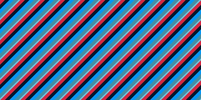 Blue Red Seamless Inclined Stripes Background. Modern Colors Sidelong Lines Texture. Vintage Style Stripe Backdrop.