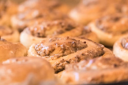 Delicious leavened dough pastries for breakfast, dessert or brunch. Yummy juicy backed traditional goods from bakery or confectionery.
