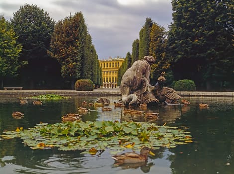 Palace Schonbrunn with fountain in Vienna