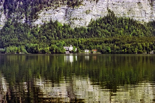 Lake Hallstatt with forest in Austria