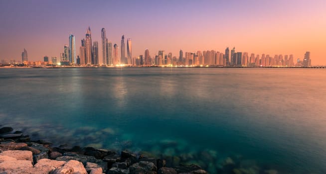 Nighttime view of Dubai Marina skyline in 2016