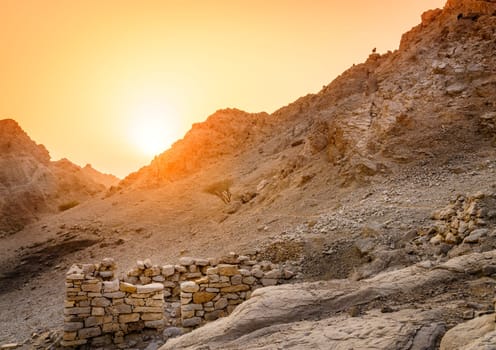 Ruins of an ancient village in the mountains of Ras Al Khaimah, UAE