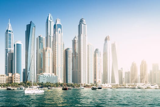 Seaside view of Dubai Marina skyline in 2017