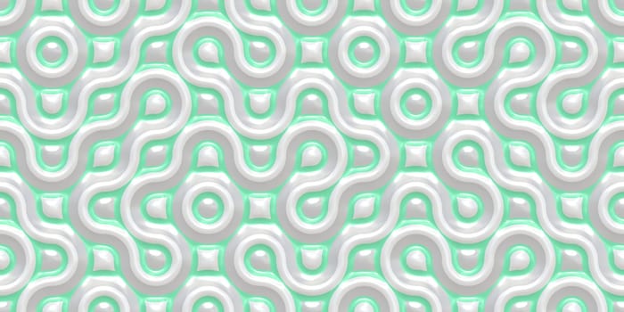 Light Green Grey Seamless Truchet Tilling Background. Geometric Mosaic Connections Texture. Tile Circles Labyrinth Backdrop.