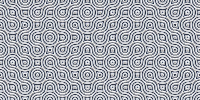 Silver Seamless Truchet Tilling Background. Geometric Mosaic Connections Texture. Tile Circles Labyrinth Backdrop.
