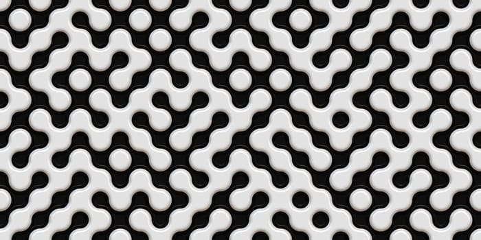 Black & White Seamless Truchet Tilling Background. Geometric Mosaic Connections Texture. Tile Circles Labyrinth Backdrop.