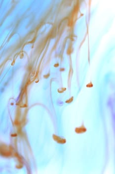 Colored Falling Ink Drops Motion Dynamic. Ambient Soft Background.