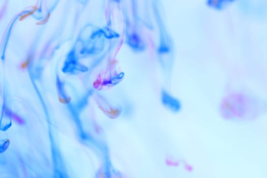 Falling Ink Drops Motion Dynamic in Water Liquid Fantasy. Soft Ambient Background.