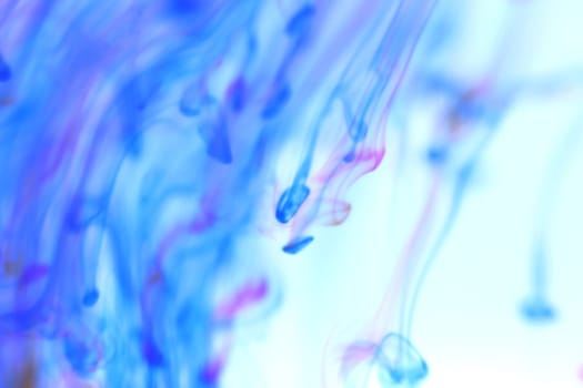 Falling Colored Ink Mystic Dynamic Motion in Water. Ambient Soft Background.