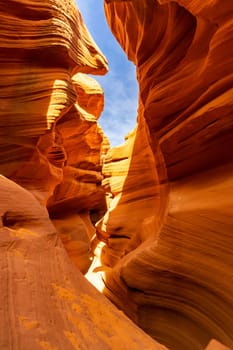 Lower Antelope Canyon or Corkscrew slot canyon National park in the Navajo Reservation near Page, Arizona USA. Antelope canyon is United States landmark and tourist spot.