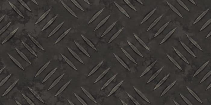 Seamless dark metallic diamond plate pattern surface. Dirty steel floor pattern texture.