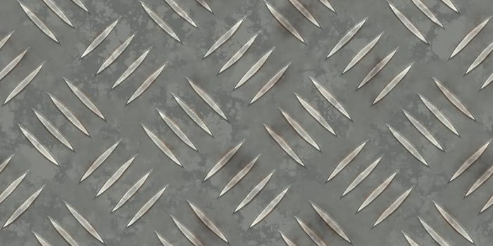 Seamless dark gray metallic diamond plate pattern surface. Dirty steel floor pattern texture.