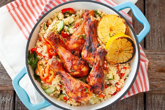 Marinated chicken drumsticks with herbs and lemon