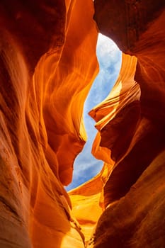 Lower Antelope Canyon or Corkscrew slot canyon National park in the Navajo Reservation near Page, Arizona USA. Antelope canyon is United States landmark and tourist spot.