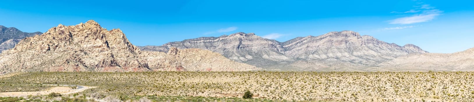 Panoramic of desert Landscape of Red Rock Canyon National Conservation recreation Area in Las Vegas Nevada United States. USA landmark national park nature landscape travel and tourism concept.