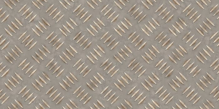 Seamless metallic diamond plate pattern surface. Dirty steel floor pattern texture.