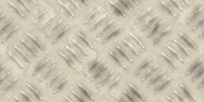 Seamless metallic diamond plate pattern surface. Dirty steel floor pattern texture.