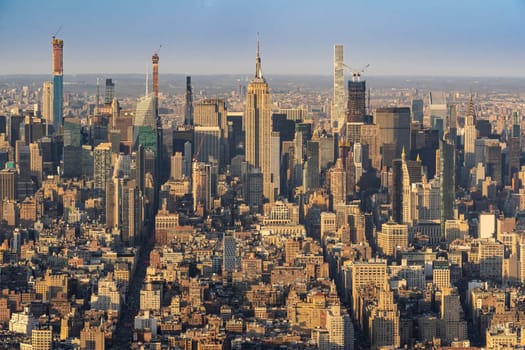 High angle view landscape New York Mid town Skylines skyscrapers  office building cityscape from Manhattan in New York City United States. NYC USA Landmark Travel Destination and cityscape concept.