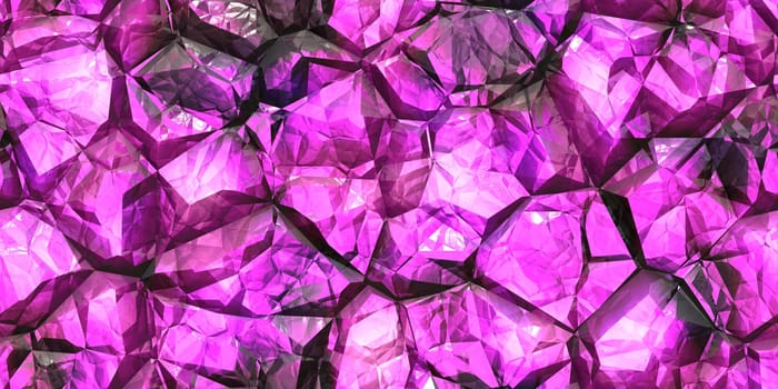 Pink crystal gem wall background. Gemstone seamless pattern. Shiny colors rock stone texture.