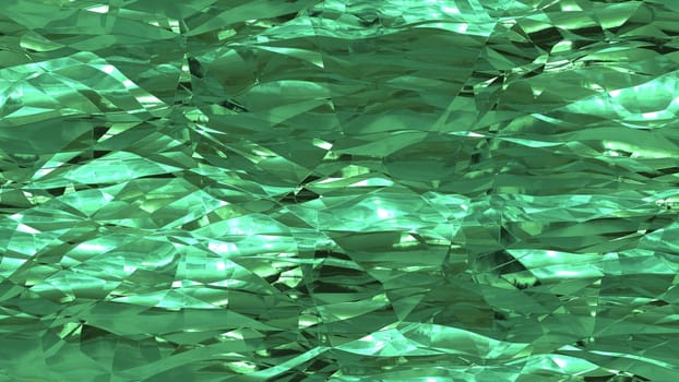 Green shiny crumpled metallic foil seamless background texture surface.