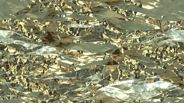 Light shiny crumpled metallic foil seamless background texture surface.