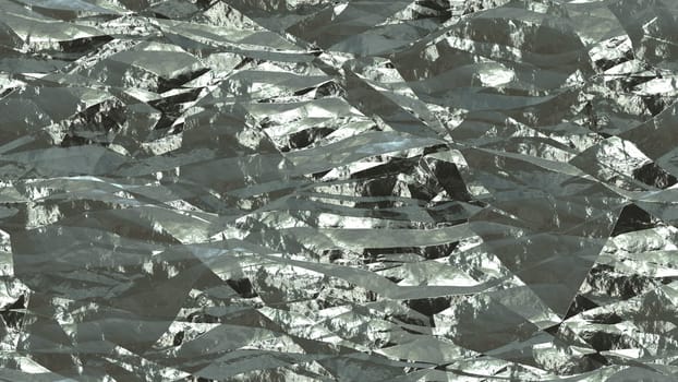 Silver shiny crumpled metallic foil seamless background texture surface.