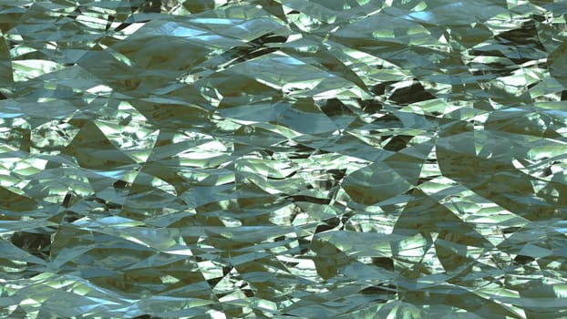 Light turquoise shiny crumpled metallic foil seamless background texture surface.