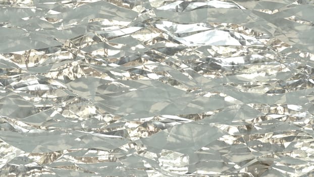 Silver shiny crumpled metallic foil seamless background texture surface.