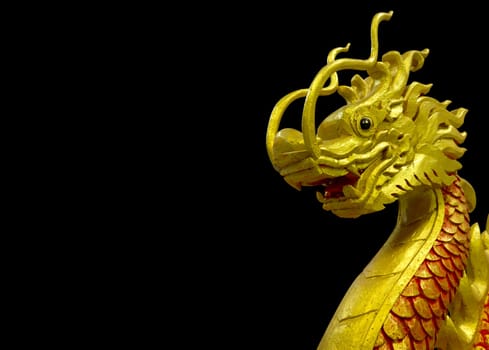golden and red Chinese dragon on black background