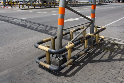 Steel column support with bolts and nuts.