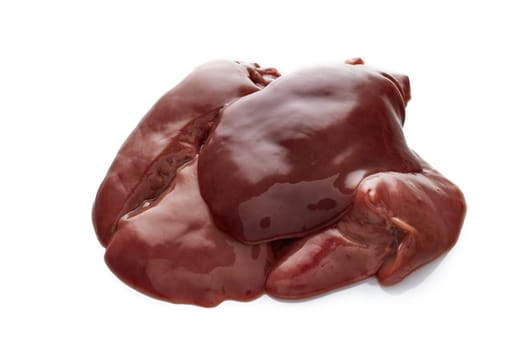 Fresh raw chicken livers isolated on a white background