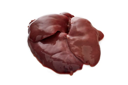 Fresh raw chicken livers isolated on a white background