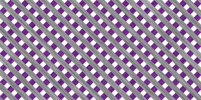 Grey Violet Seamless Wood Lattice Background. Diagonal Wooden Planks Fence Panel Texture. Decorative Outdoor Exterior Backdrop.