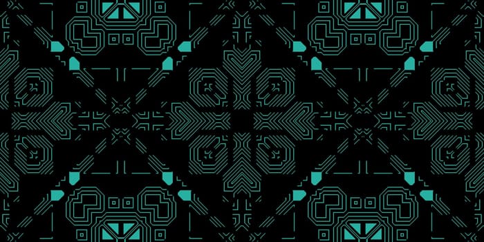 Dark Green Seamless Techno Lines Pattern. Futuristic Geometry Background. Laser Technical Design Texture.