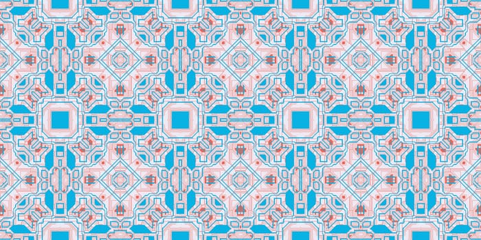 Blue Rose Seamless Techno Lines Pattern. Futuristic Geometry Background. Laser Technical Design Texture.