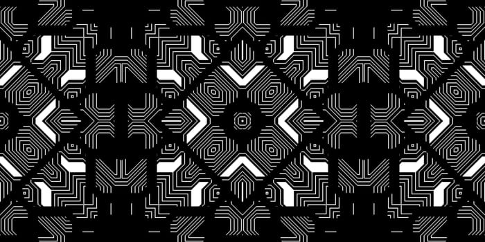 Black & White Seamless Techno Lines Pattern. Monochrome Futuristic Geometry Background. Laser Technical Design Texture.