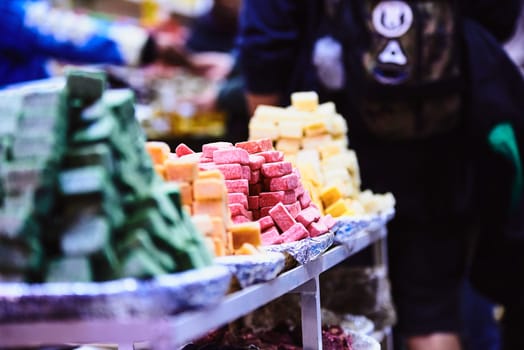 colors smells and flavors in the Fez spice market, in Morocco