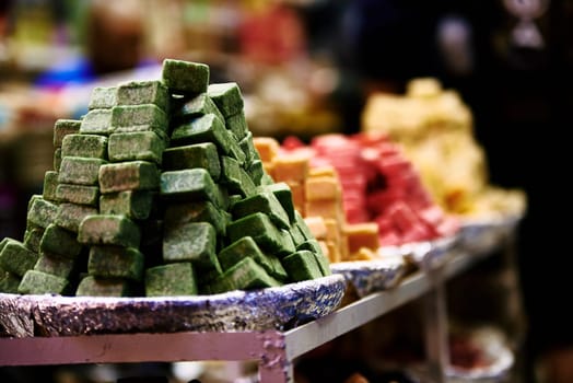 colors smells and flavors in the Fez spice market, in Morocco