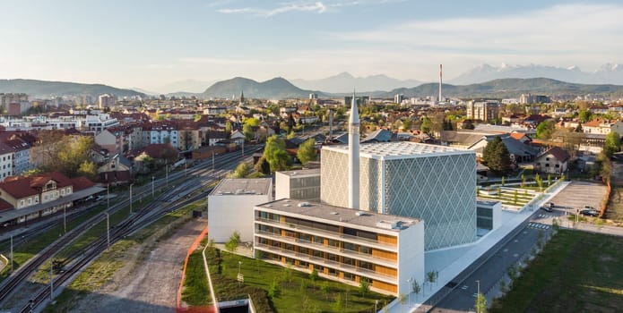 Modern archiecture of islamic religious cultural centre under construction in Ljubljana, Slovenia, Europe.
