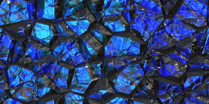Blue black gemstone seamless pattern. Shiny colors rock stone texture. Crystal gem wall background.