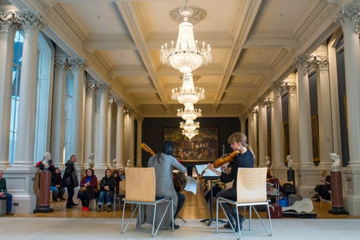 Dublin, Ireland - Feb 20th, 2020: National Gallery of Ireland. Women Musicians performing classical concert at Shaw Room. Building Indoors