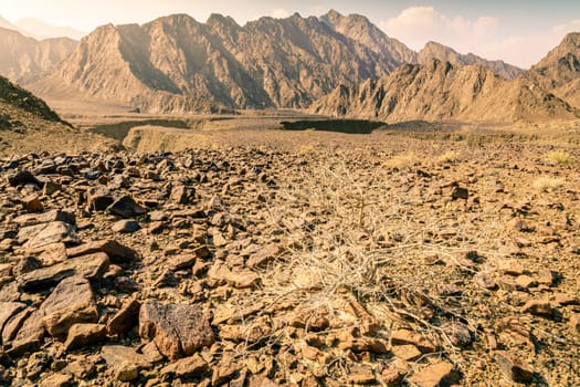 Scenic landscape in Hajar Mountains near Hatta, UAE