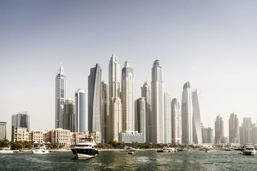 Seaside view of Dubai Marina skyline in 2017