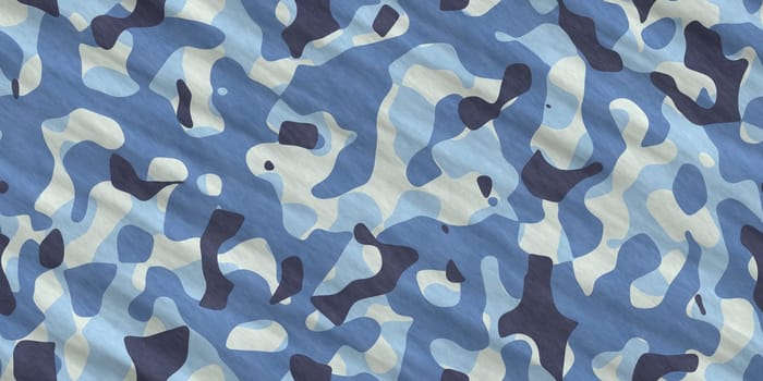 Blue Army Camouflage Background. Navy Military Camo Clothing Texture. Seamless Combat Uniform.