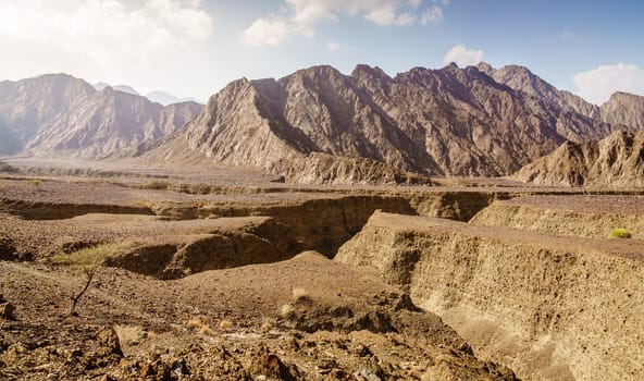 Scenic landscape in Hajar Mountains near Hatta, UAE
