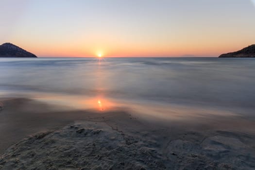Paradise beach at sunrise. Thassos island Greece