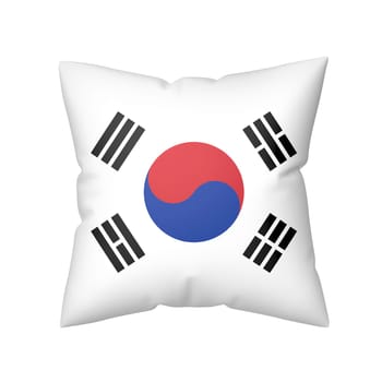 Pillow with the flag of South Korea, isolated on white background